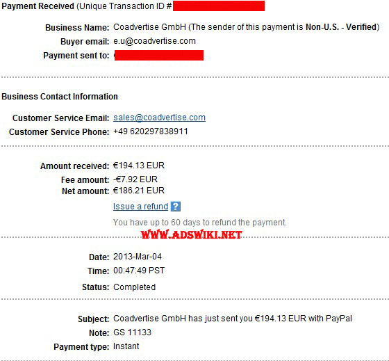 coadvertise Payment proof